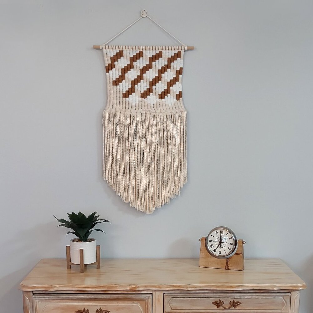 NEW! Tri-Color Geometric Macrame Wall Hanging Home Decor | Natural White Brown
